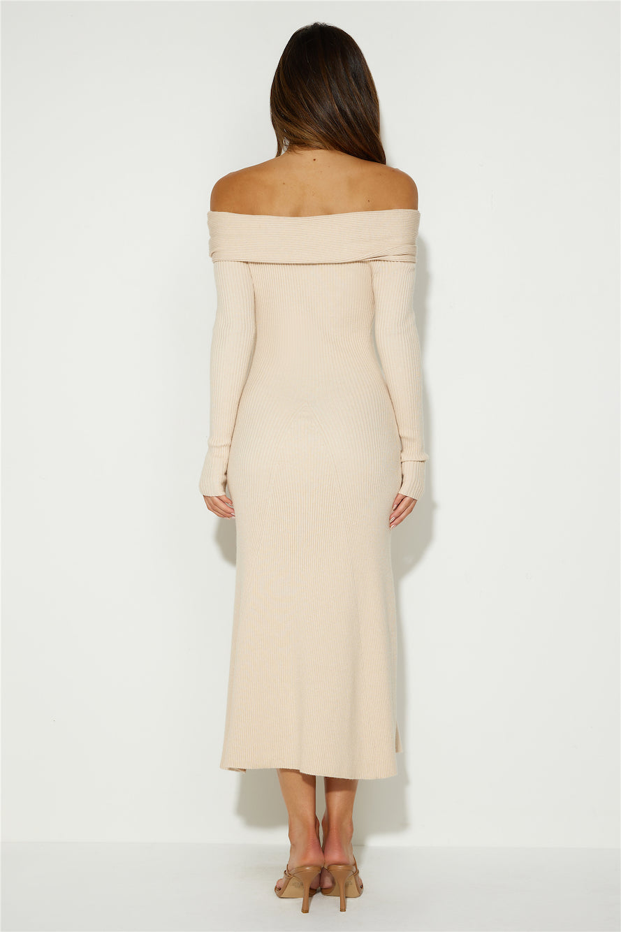 Unfolding Adventure Midi Dress Beige