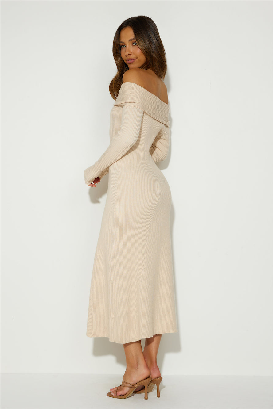 Unfolding Adventure Midi Dress Beige