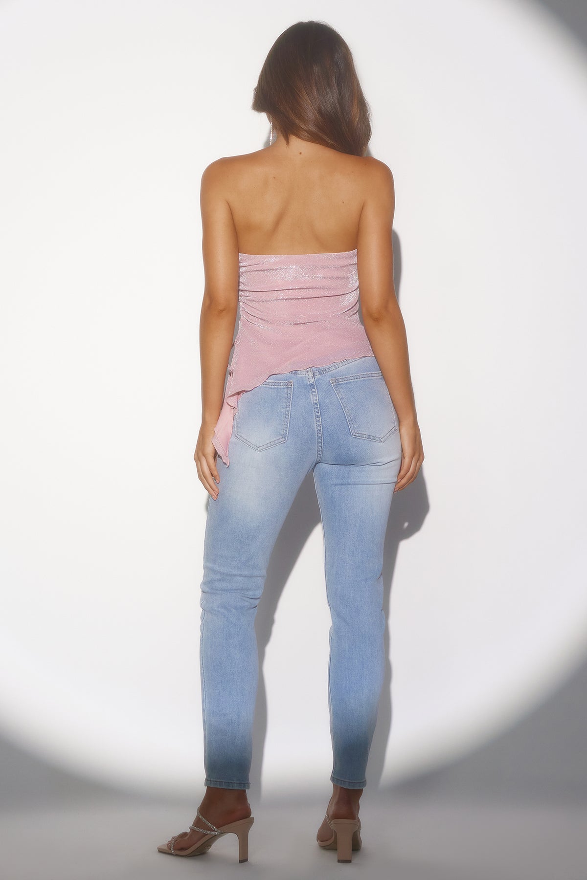 Chicago Nights Strapless Glitter Crop Top Pink