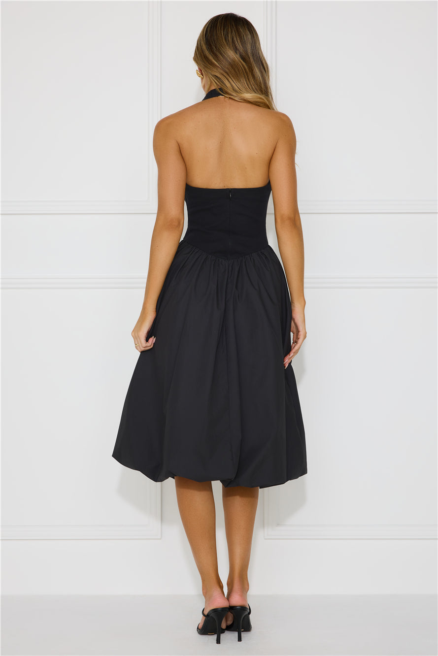 Rising Stars Halter Bubble Midi Dress Black