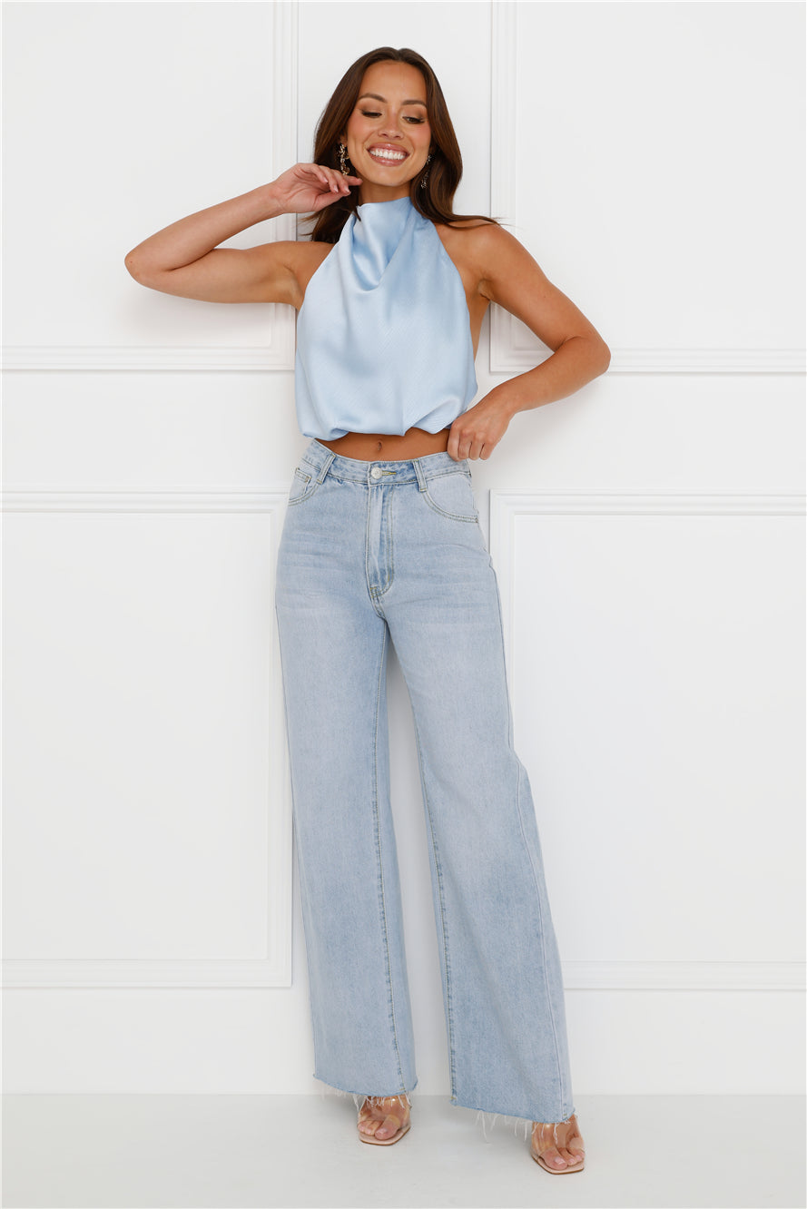 Pippin Satin Halter Crop Top Blue