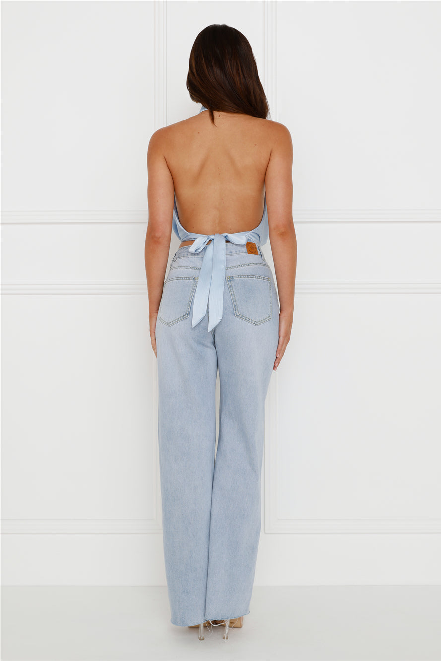 Pippin Satin Halter Crop Top Blue