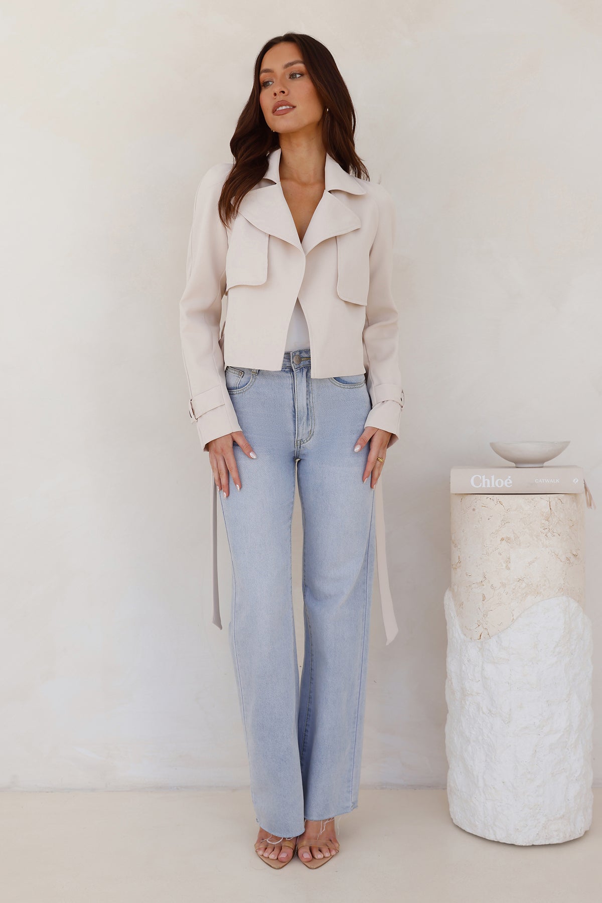 Winter Effect Cropped Trench Coat Beige