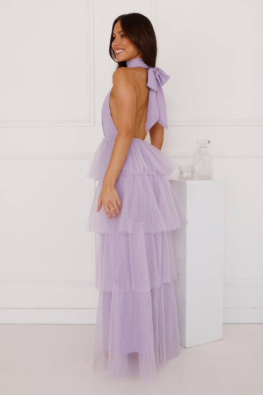 Unreal Beauty Halter Tulle Maxi Dress Lilac