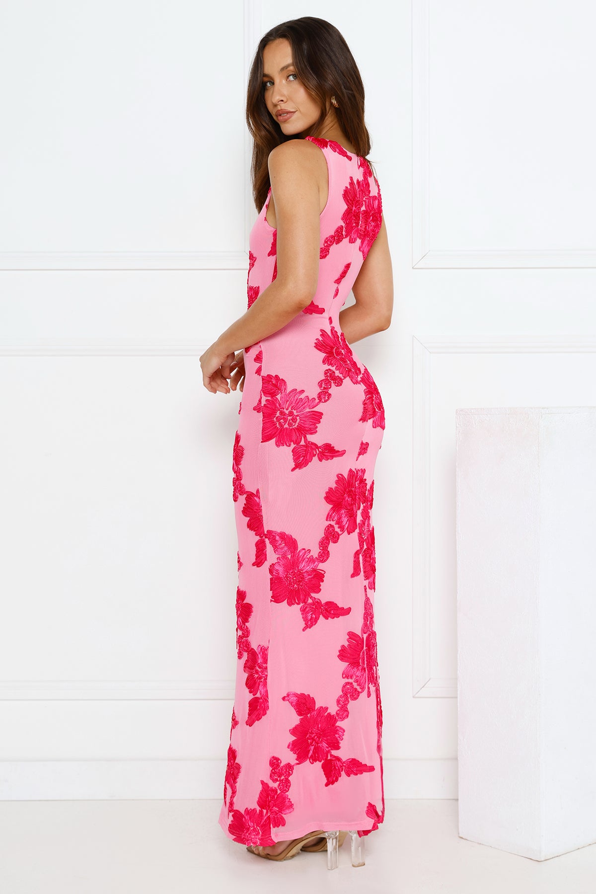 Vibe To It Mesh Maxi Dress Pink