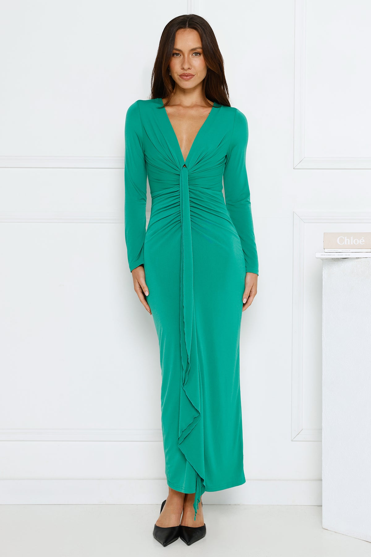 Golden Mirage Long Sleeve Maxi Dress Green