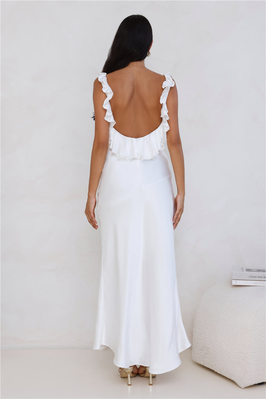 Chasing The Spark Satin Maxi Dress White