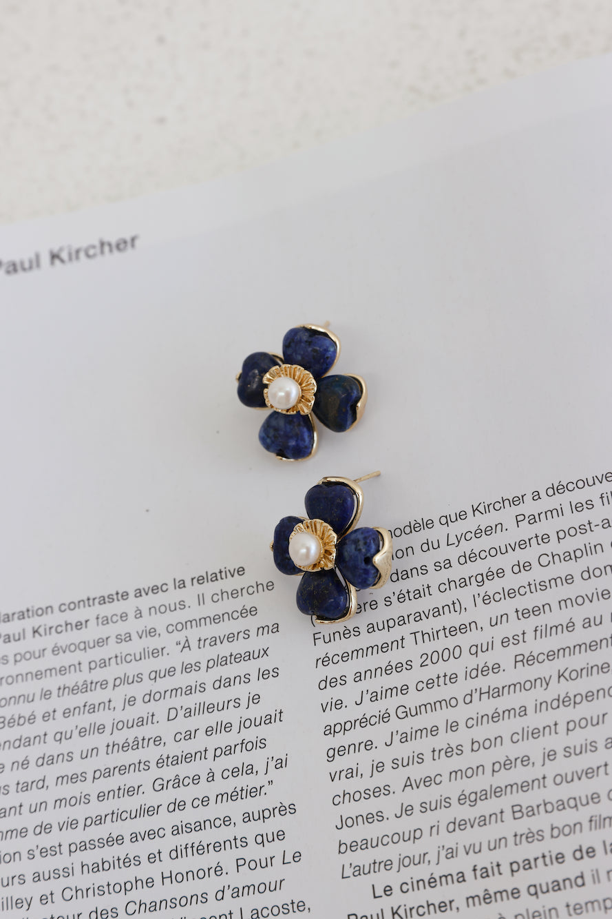 18k Gold Plated Navy Flower Earrings Gold