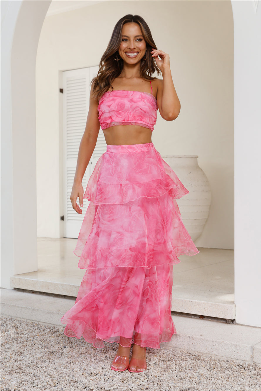 Worthy Of Roses Frill Crop Top Pink