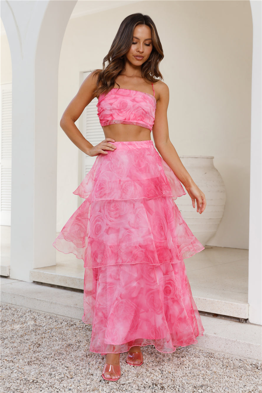 Worthy Of Roses Frill Maxi Skirt Pink