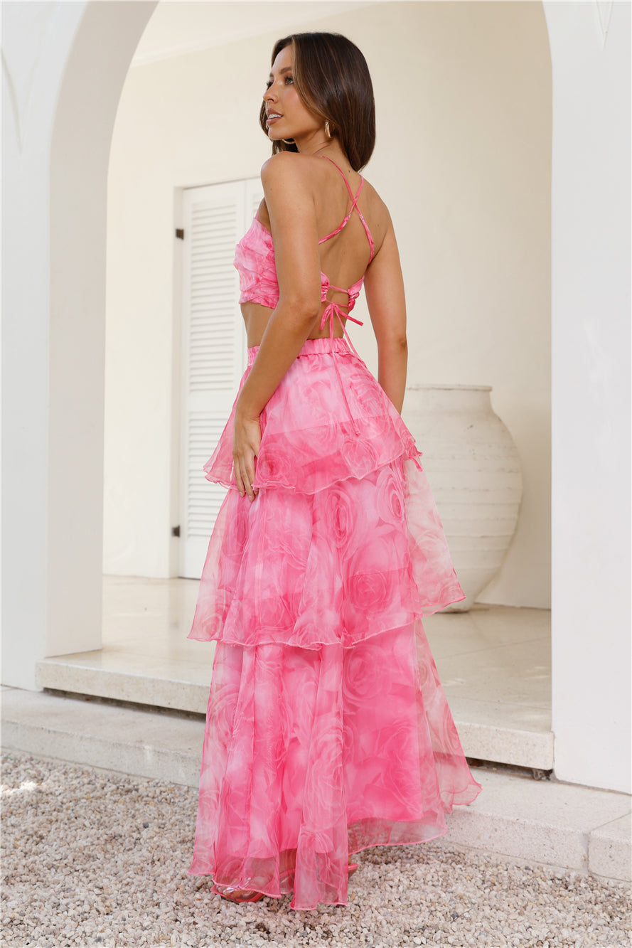 Worthy Of Roses Frill Maxi Skirt Pink
