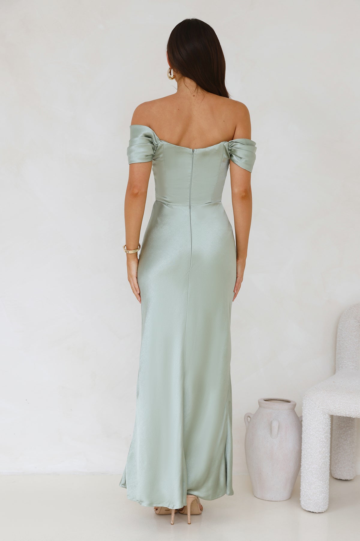 Bouquet Toss Satin Maxi Dress Sage