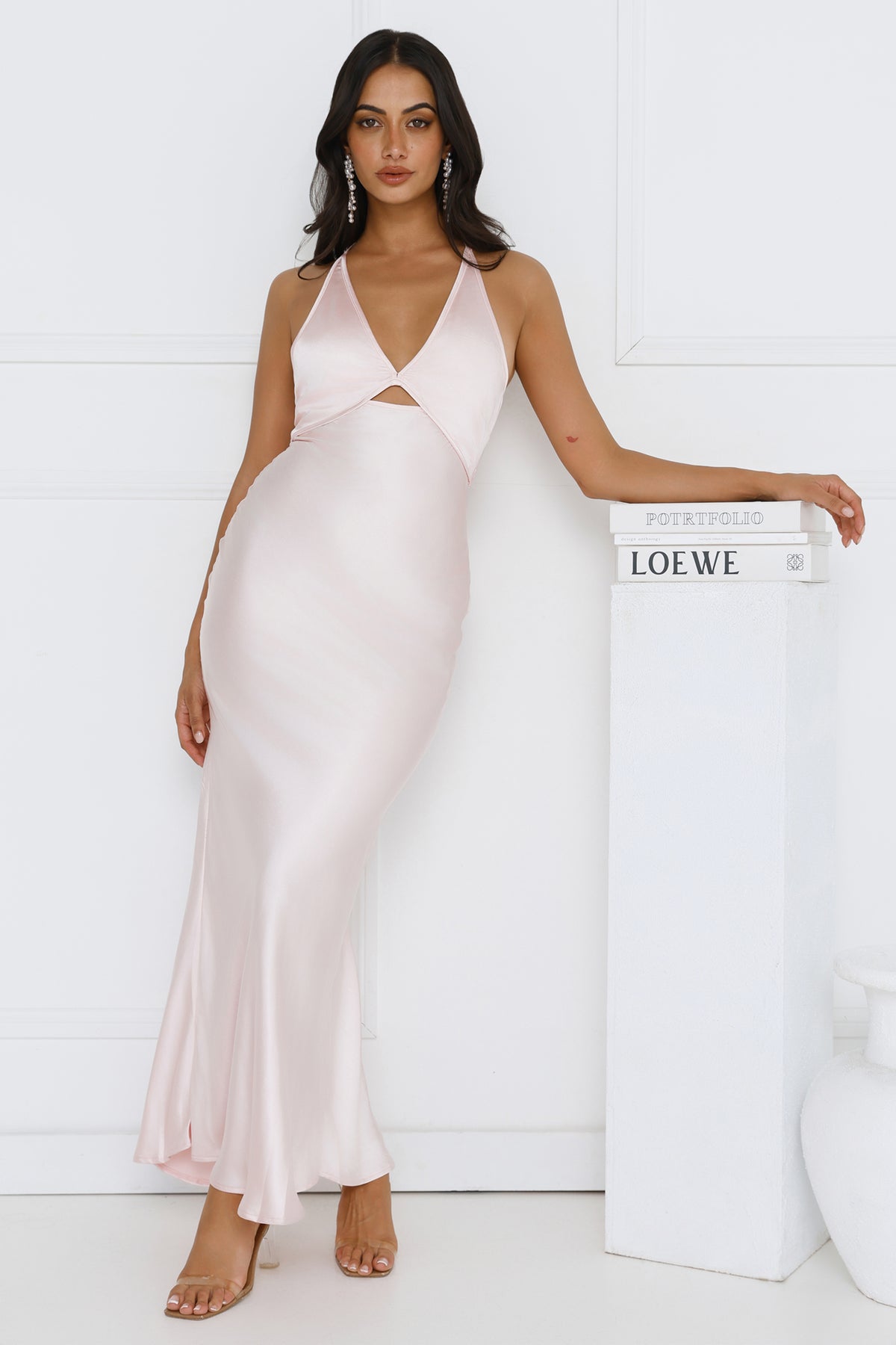 Ishara Halter Satin Maxi Dress Pink