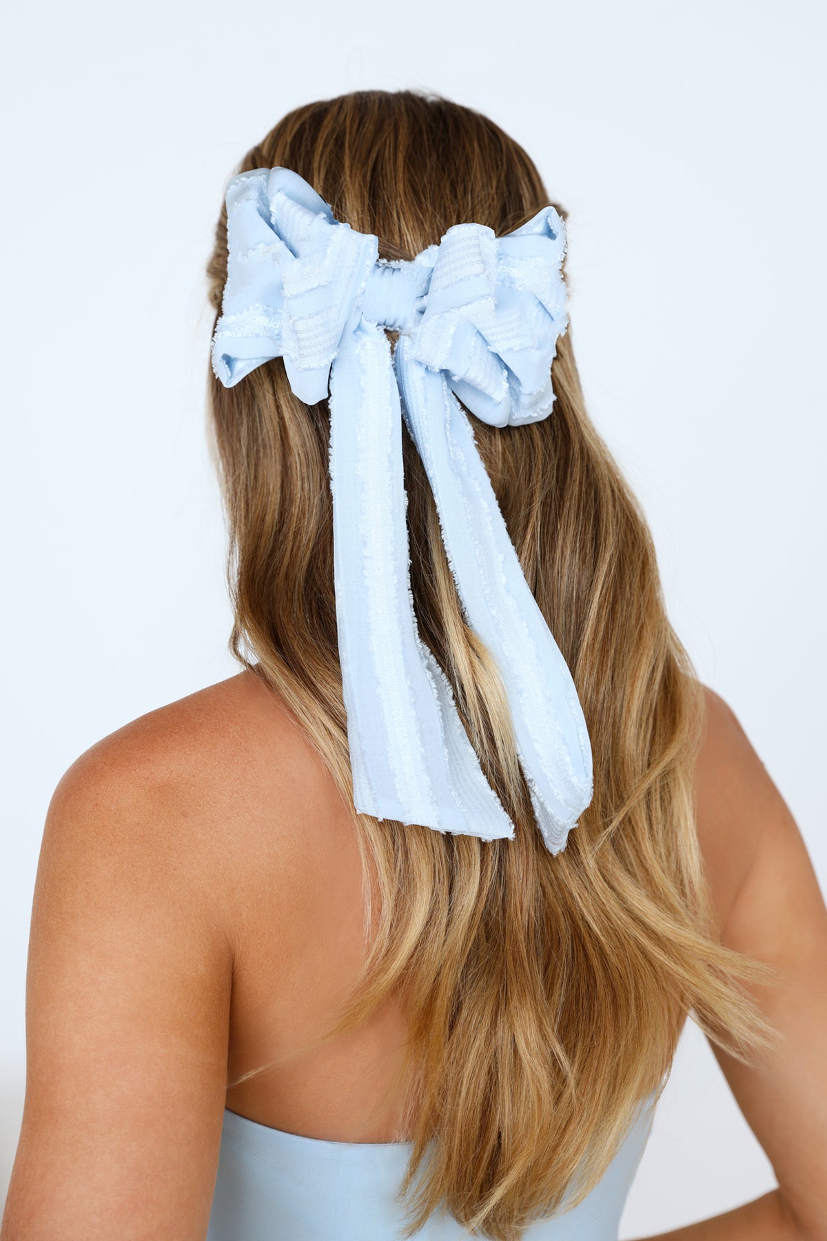 Textured Bow Hair Clip Blue