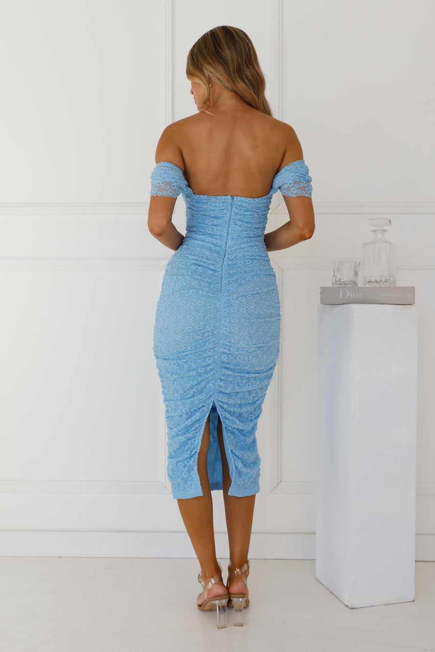 Wonder Beauty Off Shoulder Mesh Midi Dress Blue