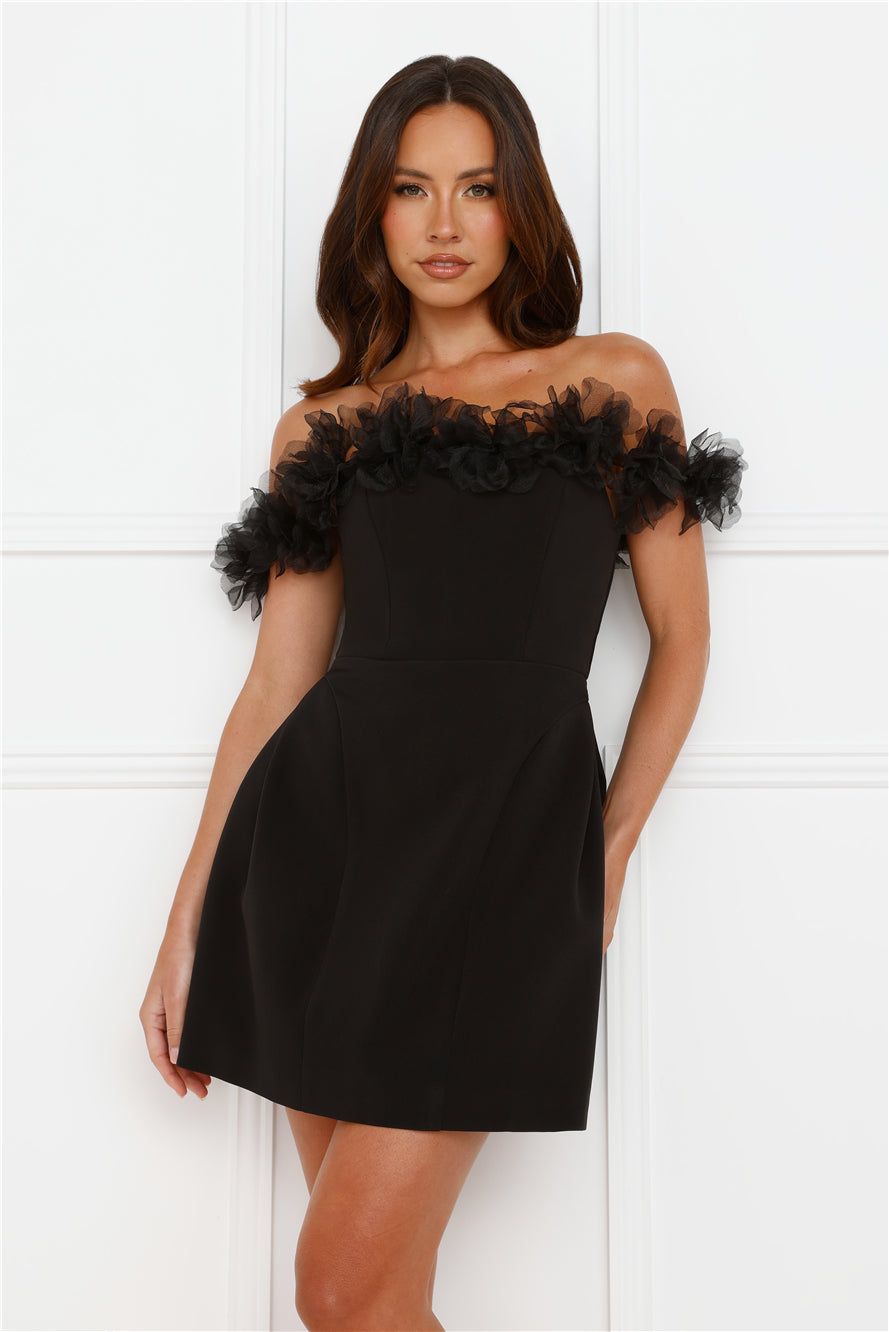 Twilight Tiaras Off Shoulder Mini Dress Black