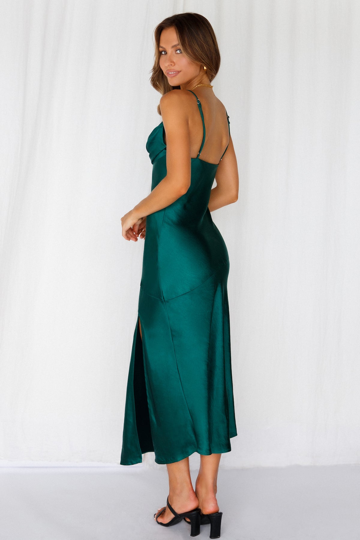 Lychee Martini Satin Midi Dress Forest Green