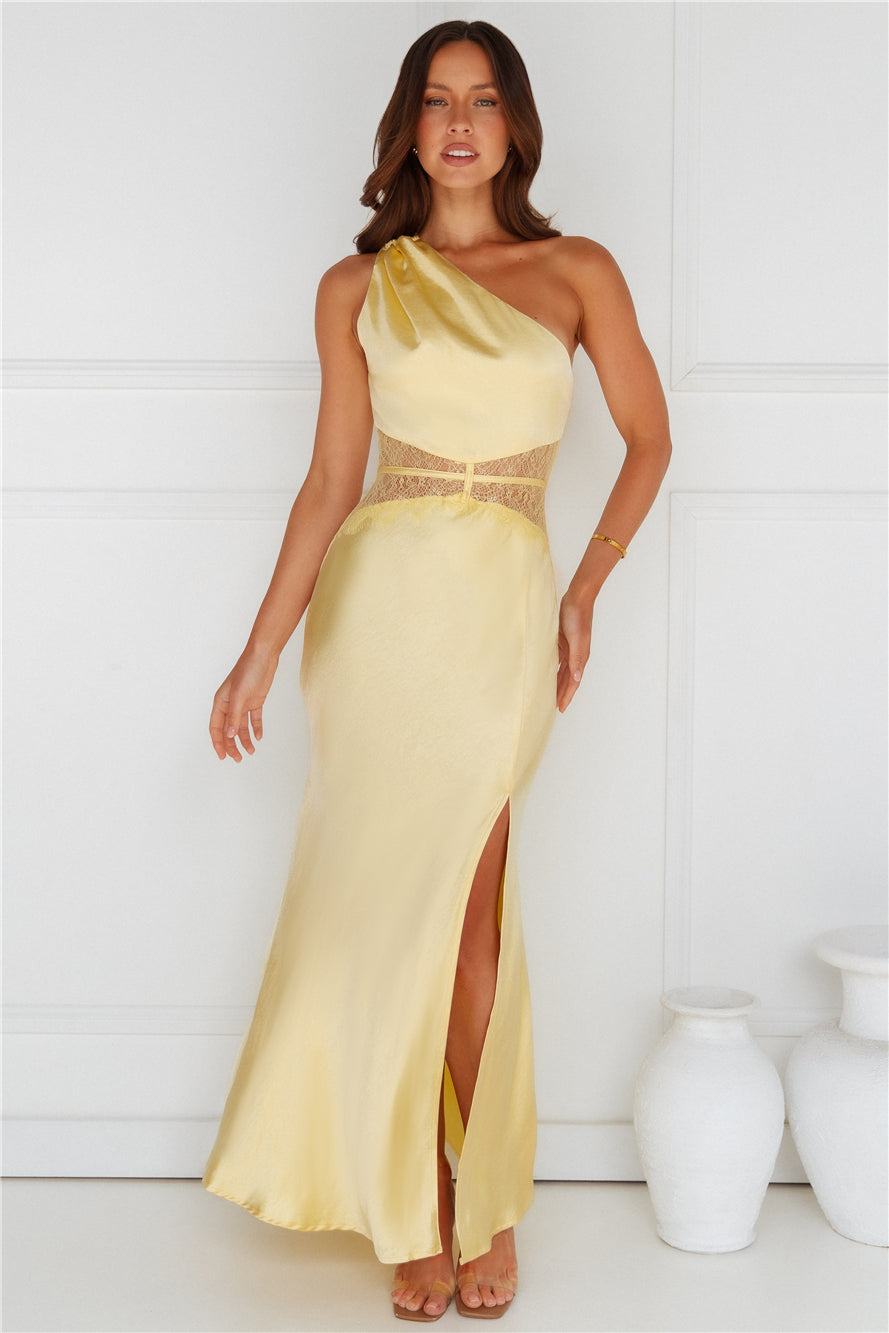 Show You Love One Shoulder Satin Maxi Dress Yellow
