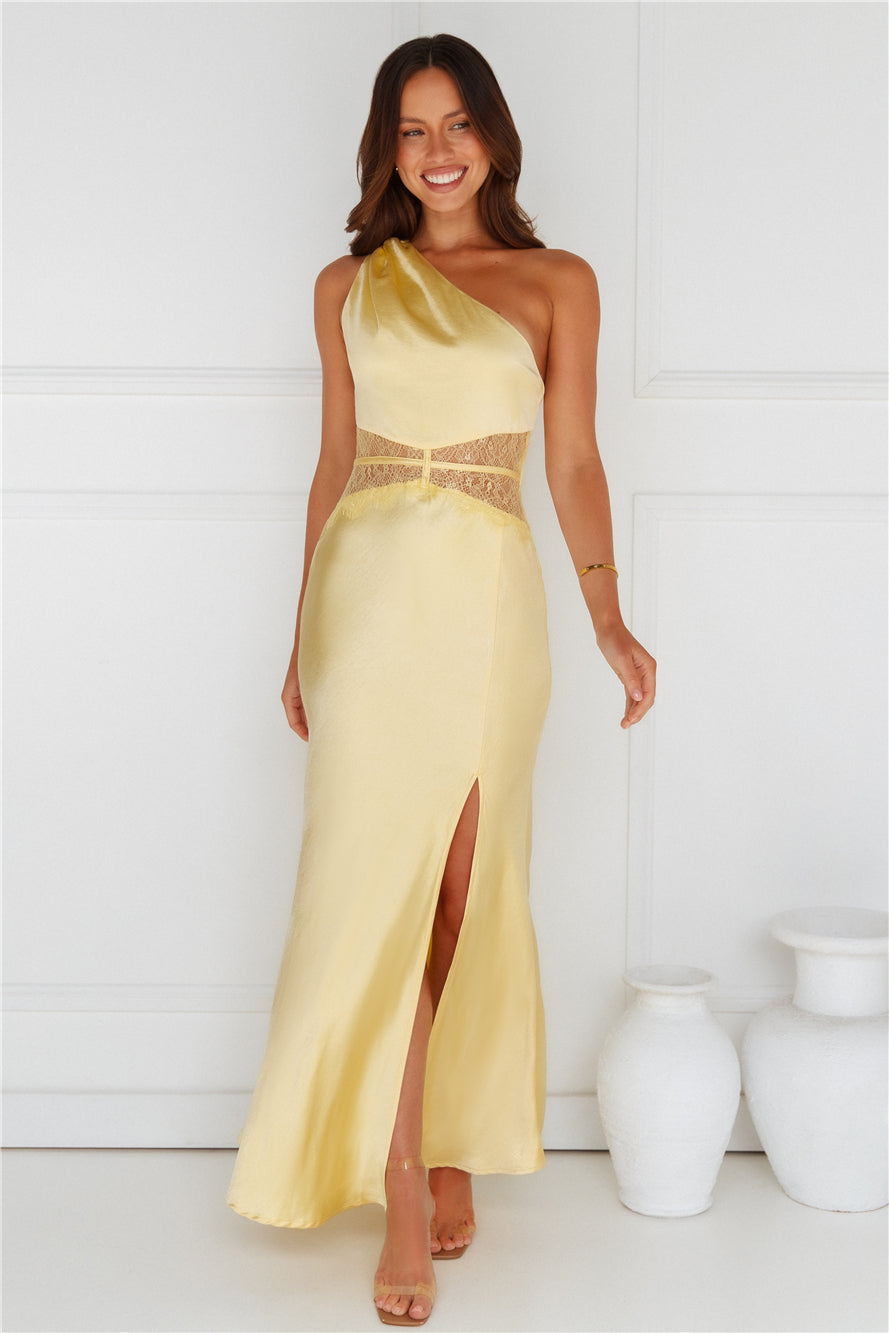 Show You Love One Shoulder Satin Maxi Dress Yellow