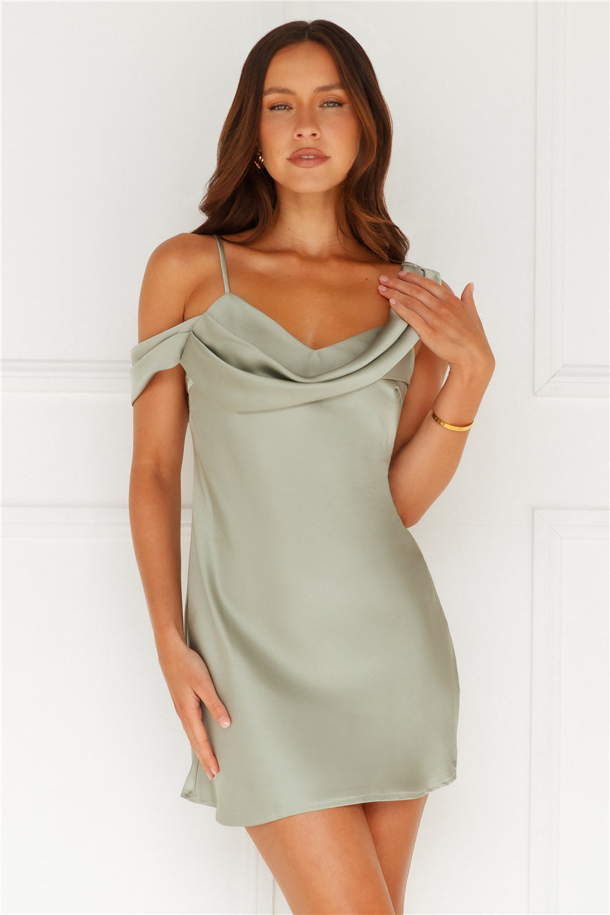 Slip Into Elegance Satin Mini Dress Sage