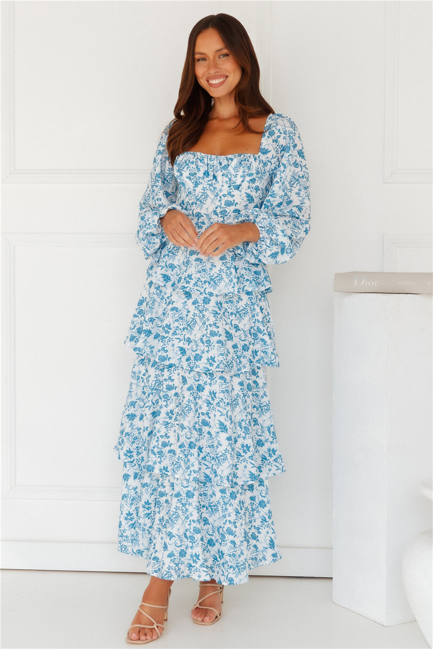Pick Of The Day Long Sleeve Maxi Dress Blue