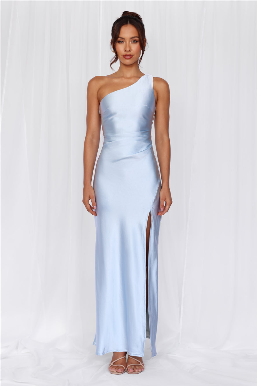 HELLO MOLLY The Aurora One Shoulder Satin Maxi Dress Blue