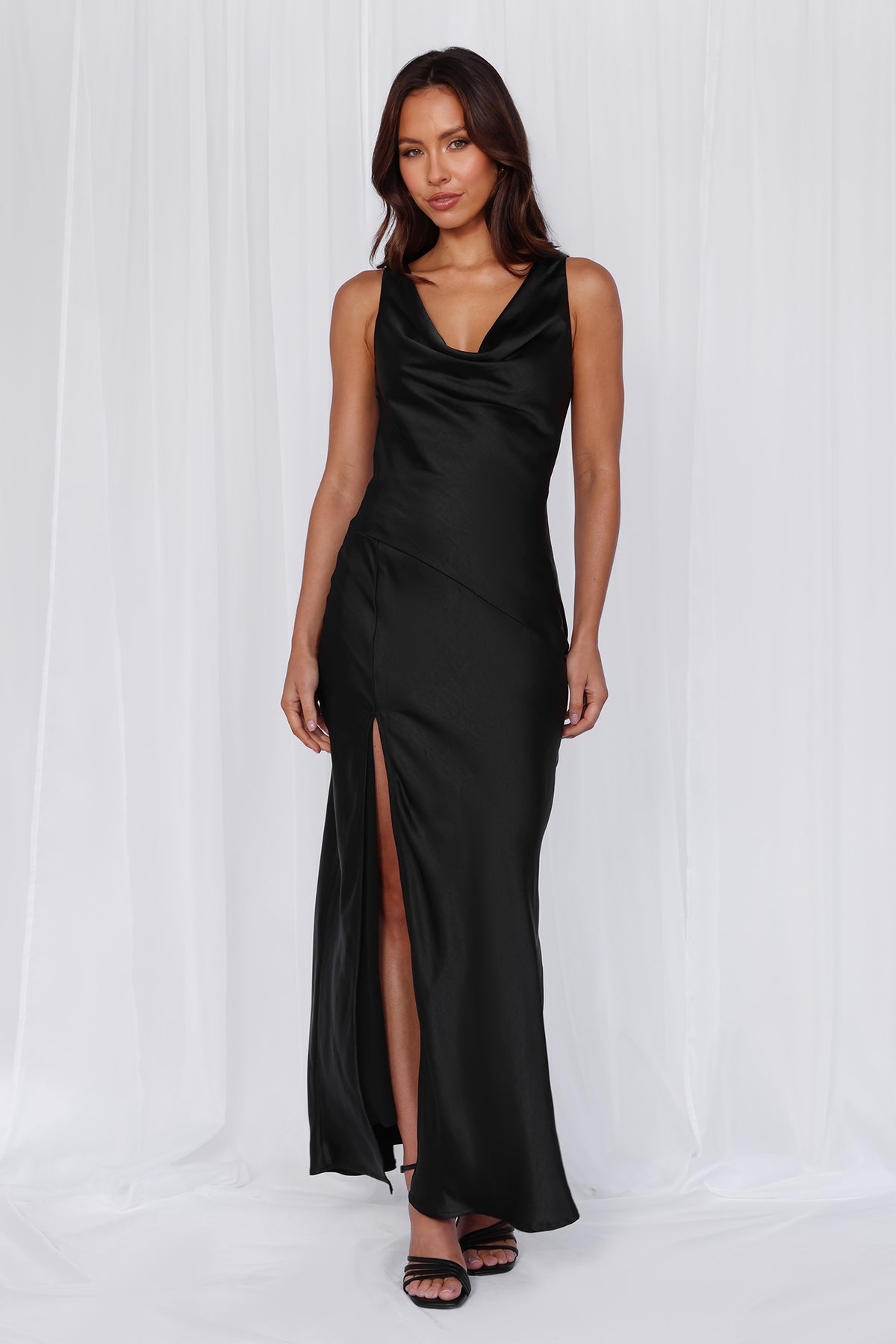HELLO MOLLY The Loretta Cowl Satin Maxi Dress Black