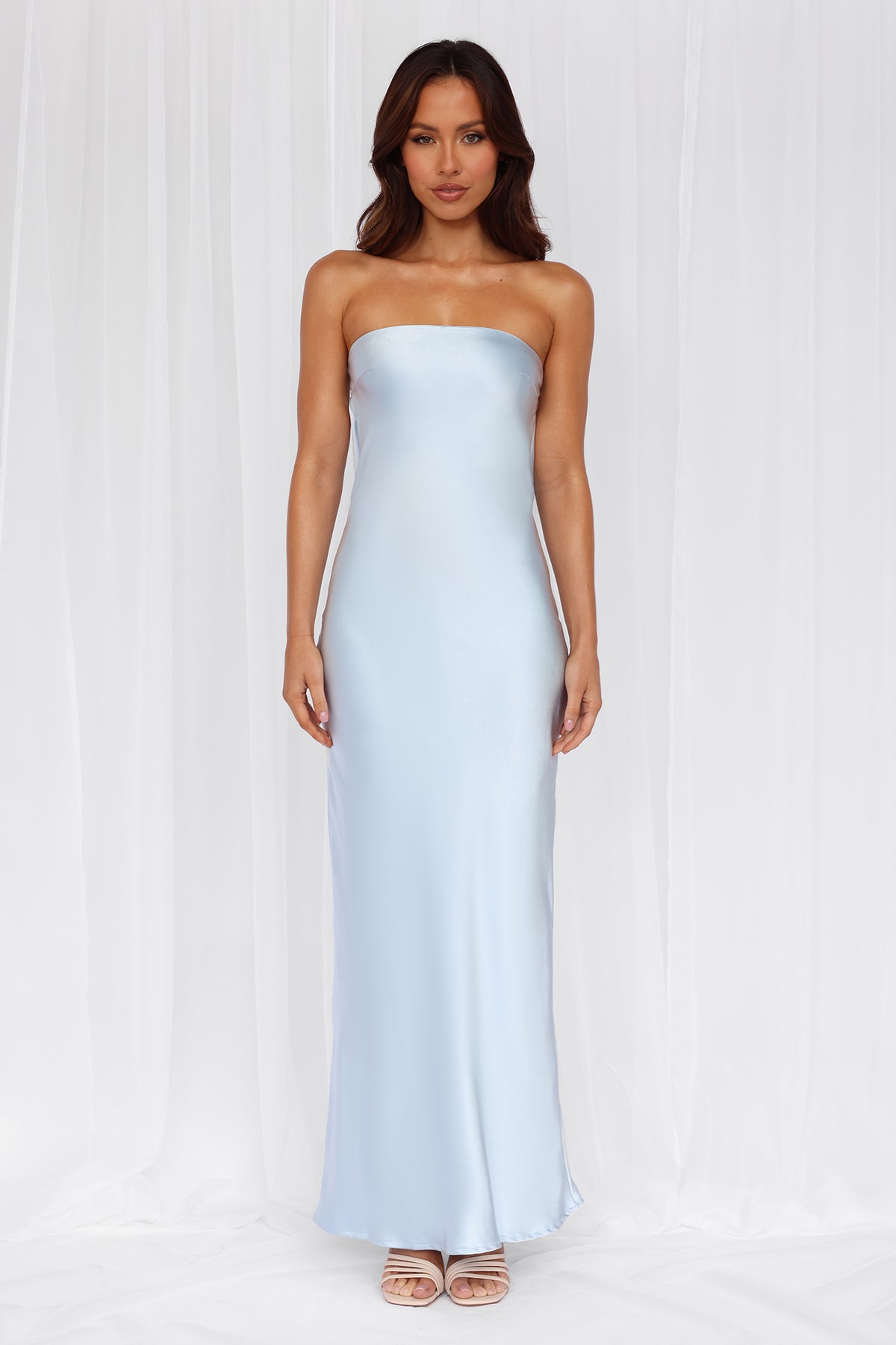 HELLO MOLLY The Felicity Strapless Satin Maxi Dress Blue