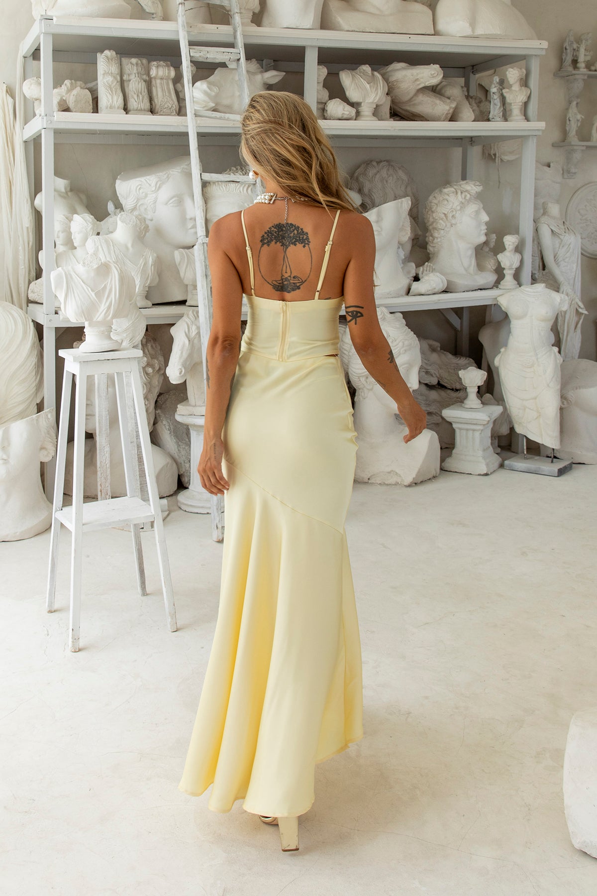 Lit From Within Satin Maxi Skirt Yellow