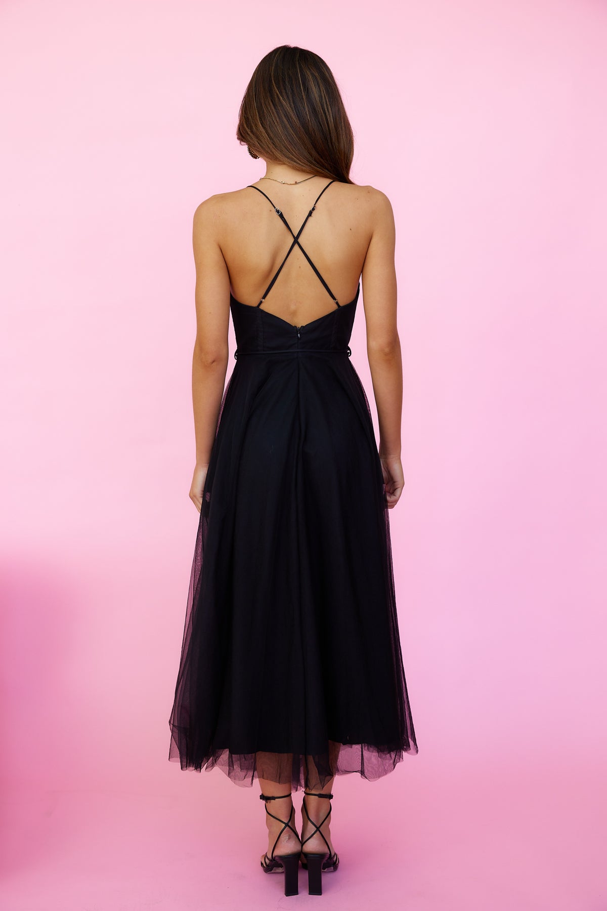 Wandering In The Light Tulle Midi Dress Black