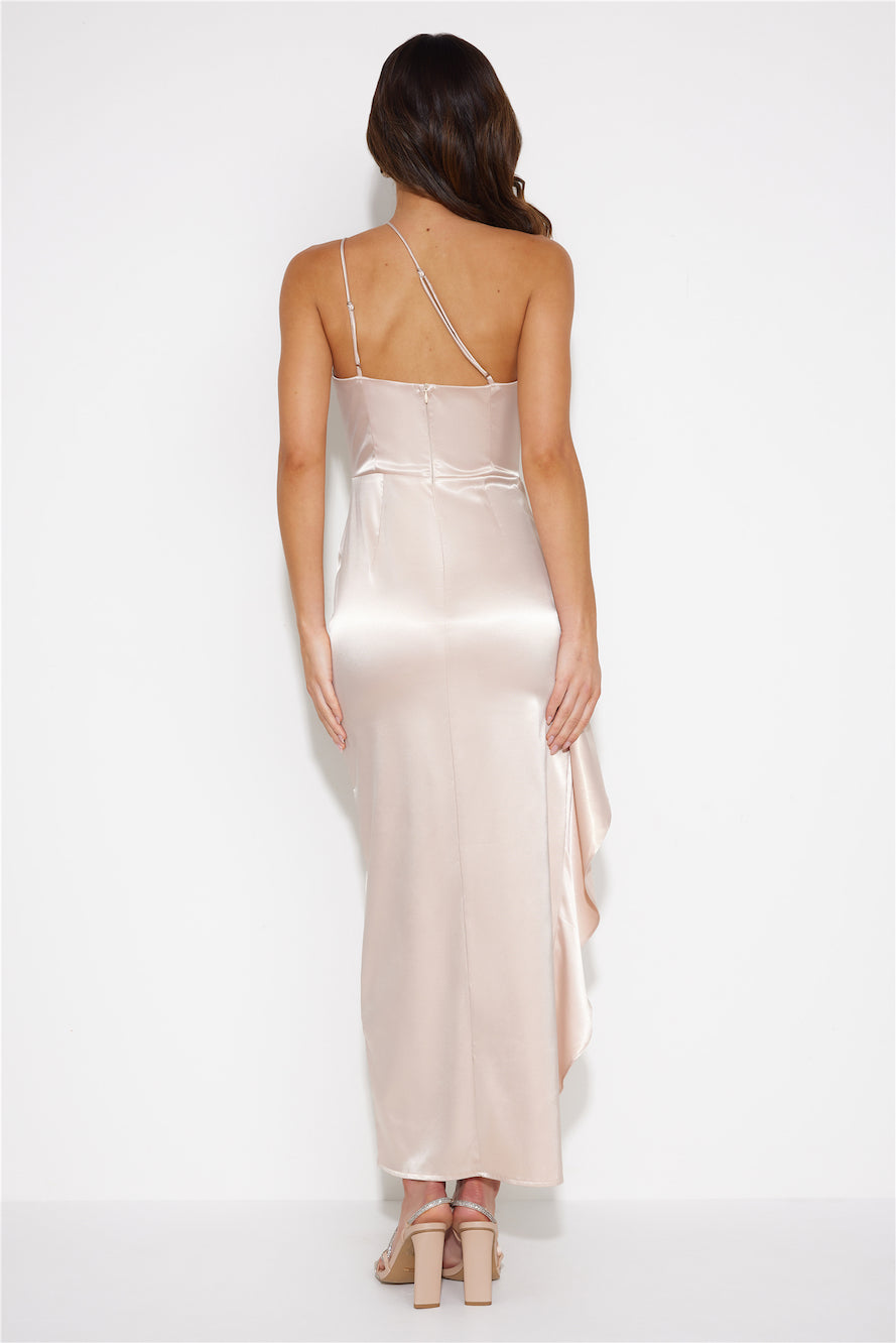 She Is Golden Satin Maxi Dress Champagne