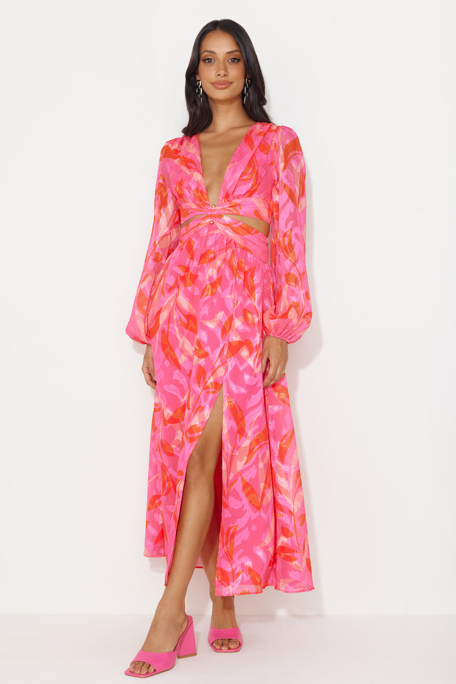 Season Vibrance Long Sleeve Maxi Dress Pink