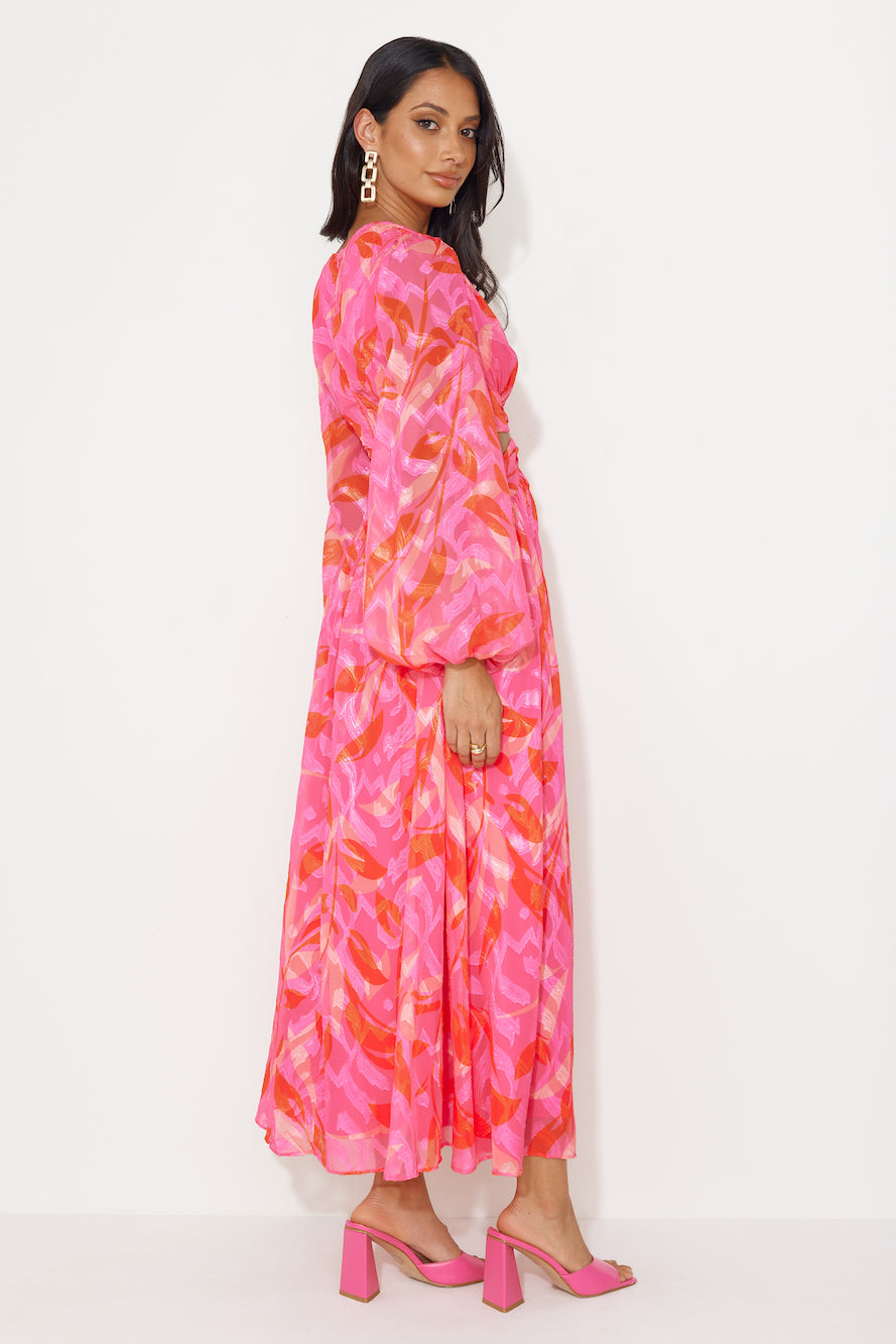 Season Vibrance Long Sleeve Maxi Dress Pink