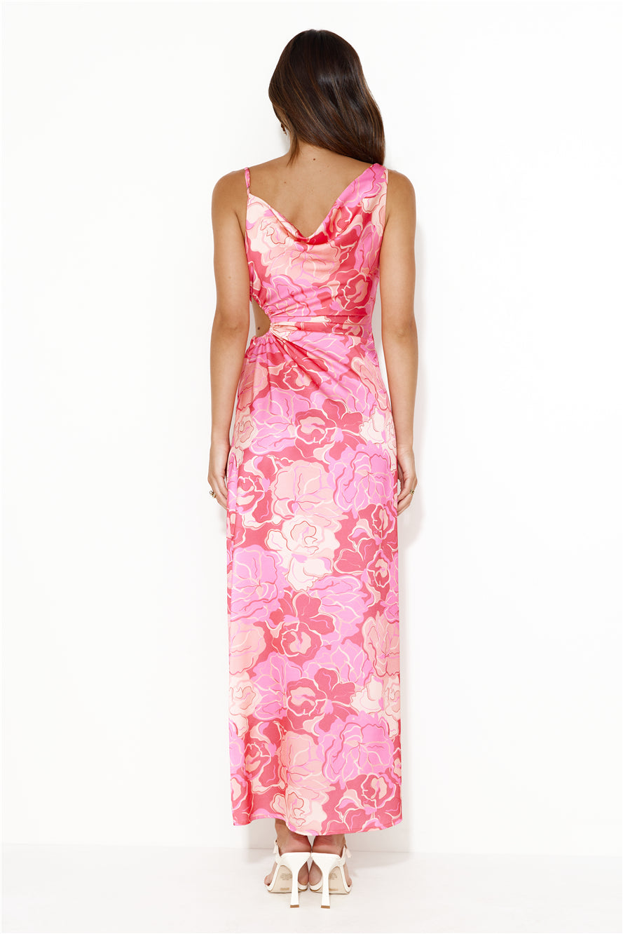 Middle Of The Catwalk Satin Maxi Dress Pink