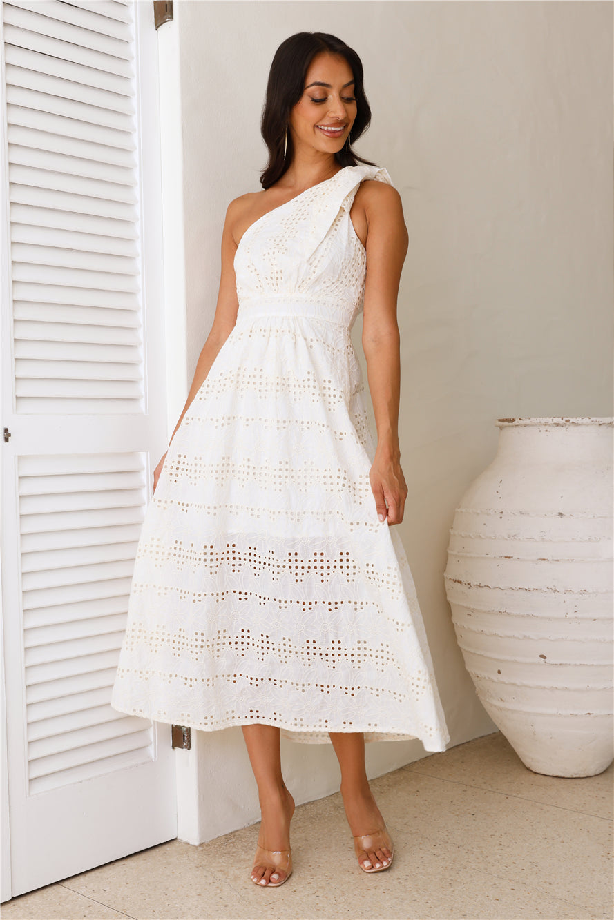 Springtime Chic One Shoulder Midi Dress White