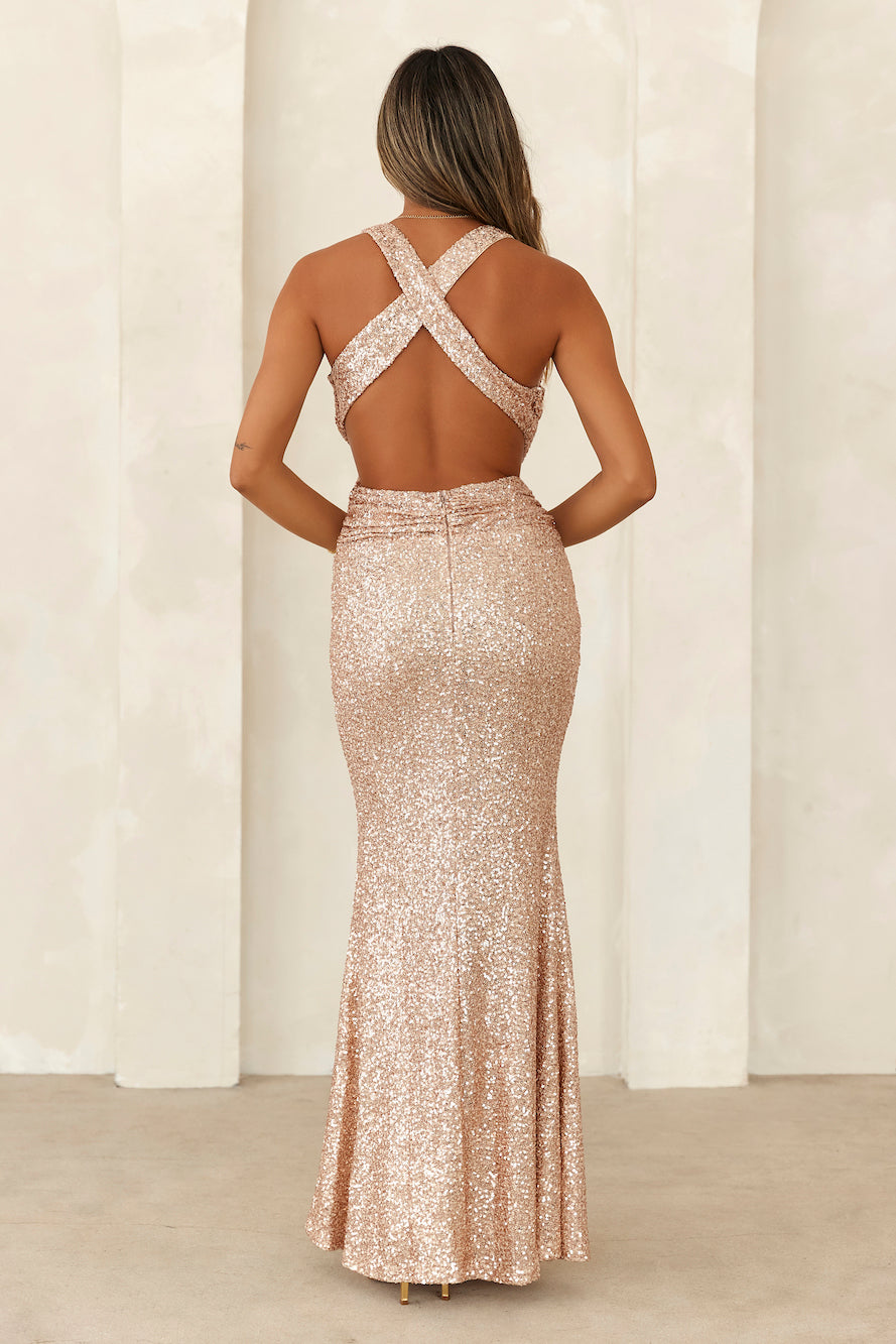 Event Of All Sequin Maxi Dress Rose Gold