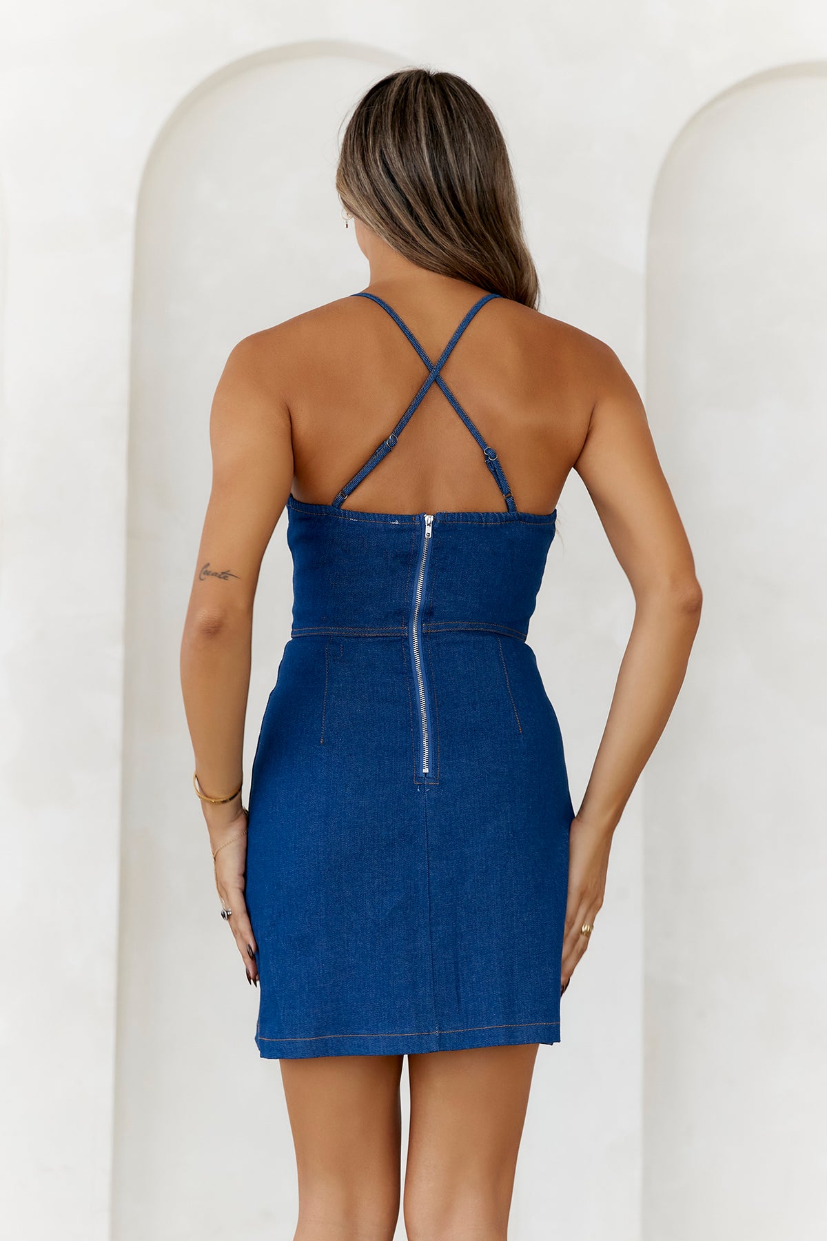 Seasonal Chic Denim Mini Dress Blue Denim