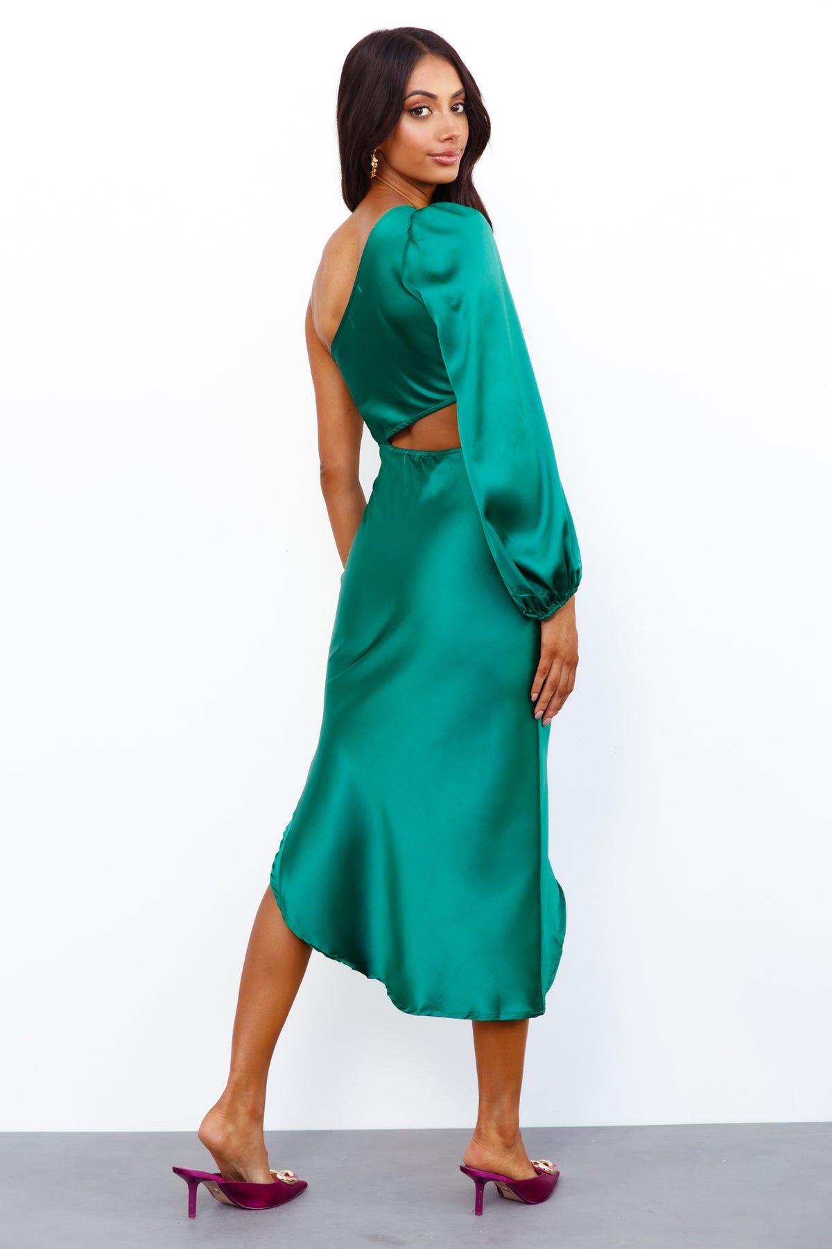 Secret To Tell Satin Midi Dress Green