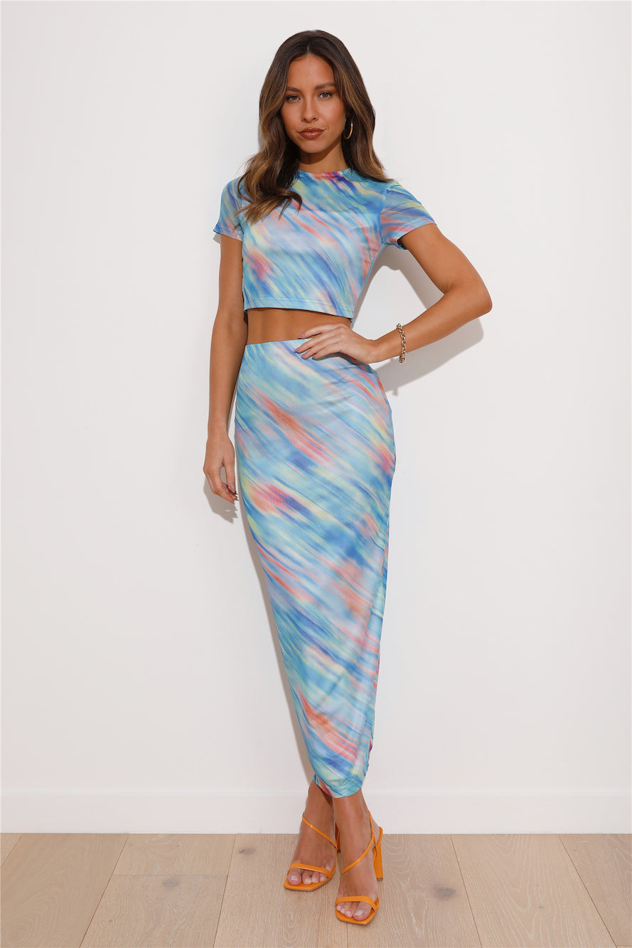 Attention Show Mesh Maxi Skirt Blue