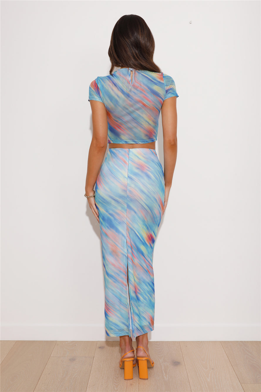 Attention Show Mesh Maxi Skirt Blue
