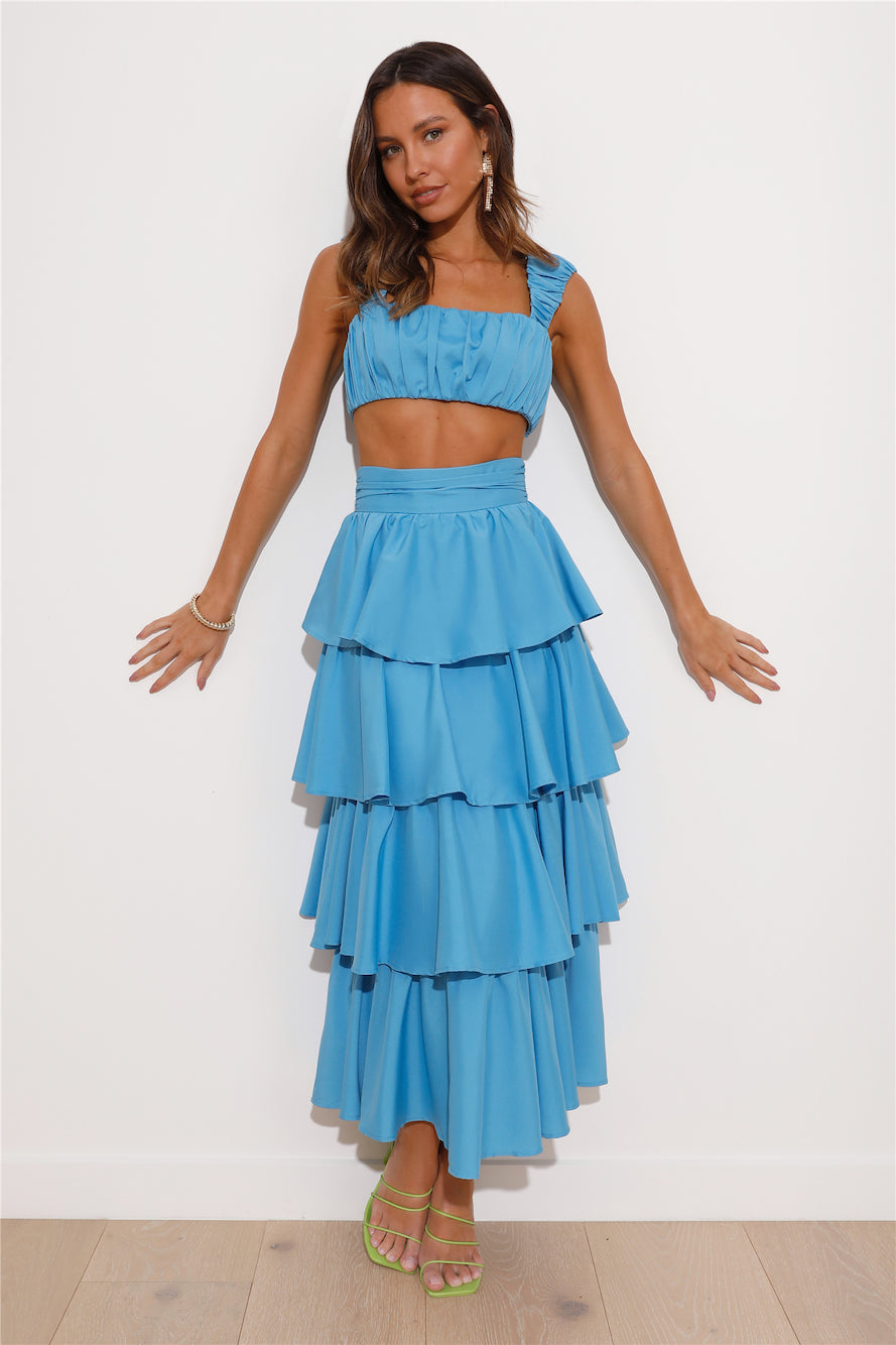 Hour To Shine Midi Skirt Blue