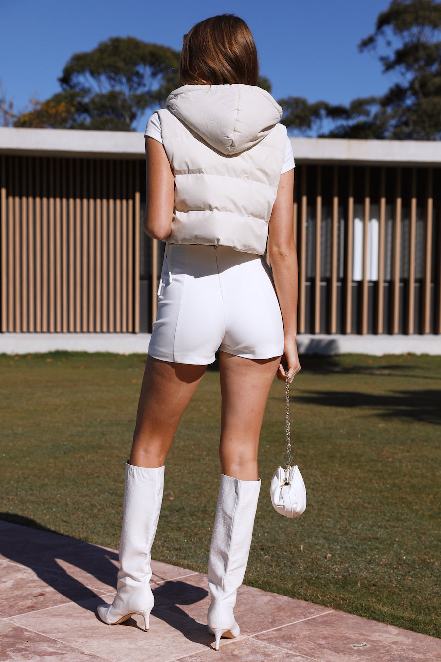 Spare Thoughts Cropped Puffer Vest Beige
