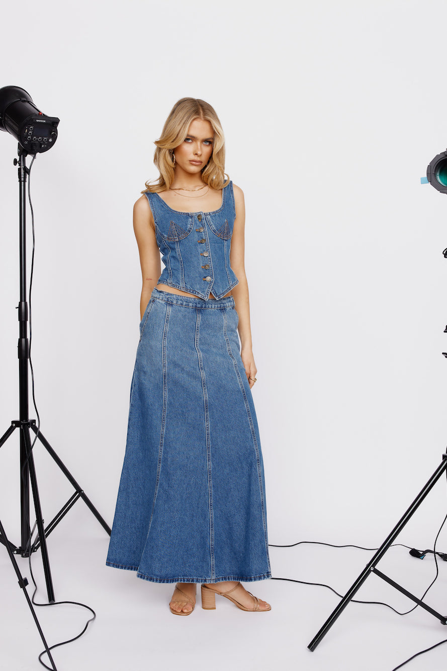 LIONESS Wyoming Denim Skirt Blue Denim