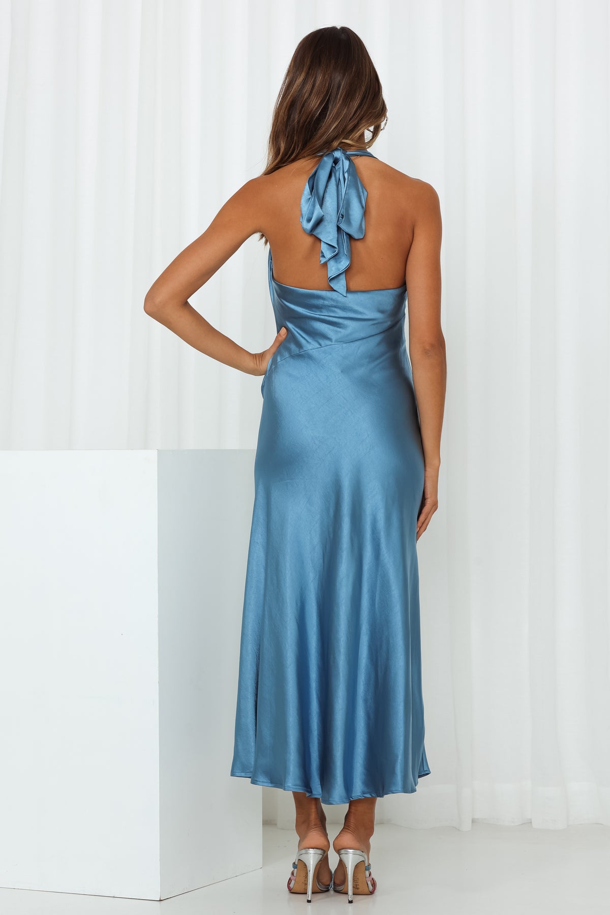 Satin Love Midi Dress Steel Blue
