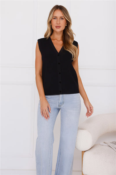 Stylish Side Knit Vest Black