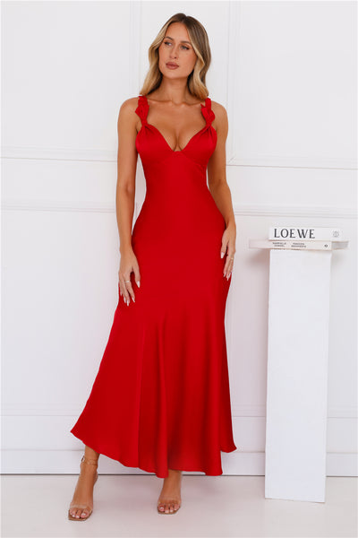 Graceful Essence Satin Maxi Dress Red