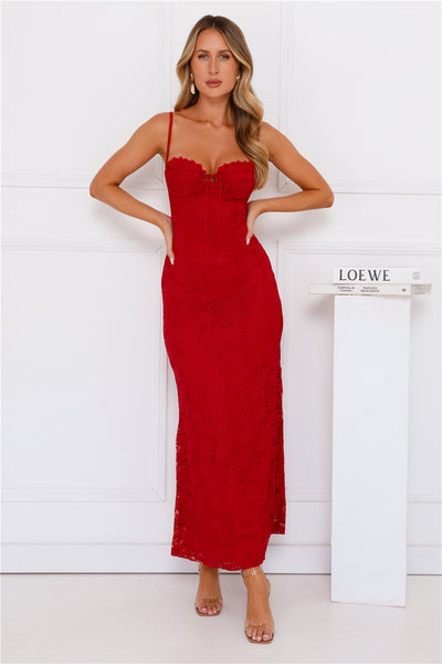 Lila Lace Maxi Dress Red