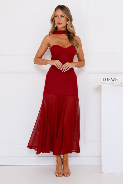 Serene Sway Strapless Maxi Dress Red