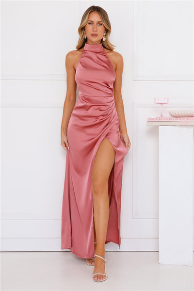 Sonnet Satin Halter Maxi Dress Rose