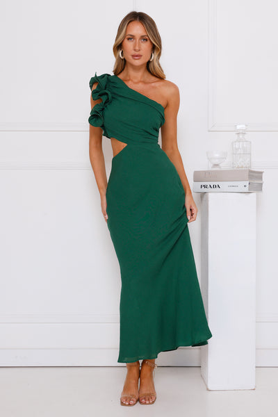 In These Moments One Shoulder Maxi Dress Green